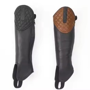 Premium Cowhide Leather Horse Riding <b>Chaps</b> Adjustable Equestrian <b>Half</b> <b>Chaps</b> Outdoor Horseback Riding Safety Protection Wear - Product Image 5