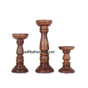 Support de bougie en bois, finition mate marron café, style pilier, pour la décoration de la maison - Product Image 6