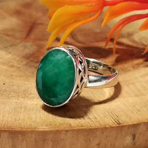 Natural Emerald Gemstone <b>Ring</b> 925 Sterling <b>Silver</b> Pear Shape Bezel Setting Third Party Certified Handmade <b>Adjustable</b> Engagement - Product Image 3