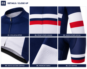 Ensemble de maillot et de short de cyclisme pour hommes de haute qualité, personnalisé, en spandex/coton, séchage rapide, 4 saisons, bleu marine, blanc, rouge, manches longues, pour adultes - Product Image 3