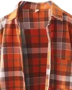 Vestido Camisero Largo a Cuadros Naranja Personalizado para Mujer, Estilo Túnica Casual con Botones, Holgado y Suave de Algodón y Lino - Product Image 4