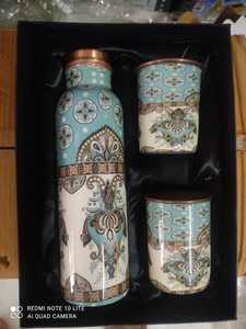 ชุดขวดน้ำทองแดงสุดหรูพร้อมแก้ว 2 ใบ |   ชุดสุขภาพอายุรเวทลายพิมพ์มันดาลาและลายเพสลีย์สำหรับใช้ในบ้านและสำนักงาน - Product Image 2