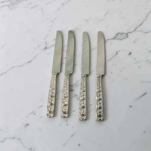 <b>Silver</b> Plated <b>Table</b> Knives Set Vintage Design Long Handle Durable Metal Utensils For Wedding Occasion - Product Image 1