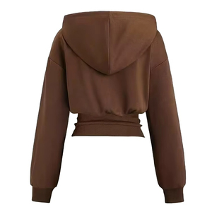 Sudadera con Capucha Corta Marrón al por Mayor 2026, Ajustada, de Manga Larga, Color Sólido, Informal, de Algodón Tejido, Unisex, para Otoño - Product Image 2