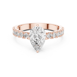 Bague de fiançailles solitaire en or rose avec diamant de laboratoire taille poire et pavé, pour femme - Product Image 2