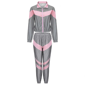 Ensemble de survêtement coupe-vent respirant imprimé et uni pour femme, grande taille, à capuche, 2 pièces, avec logo personnalisé, vente en gros, durable, automne, 100% coton - Product Image 2
