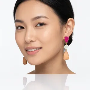 Est-pendientes colgantes de tres piedras de azúcar natural, joyería única, venta al por mayor - Product Image 1