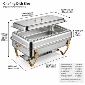 Plat de service rectangulaire en acier inoxydable grand format avec poignées et pieds dorés, et couvercle amovible pour buffet et maintien au chaud des aliments - Product Image 5