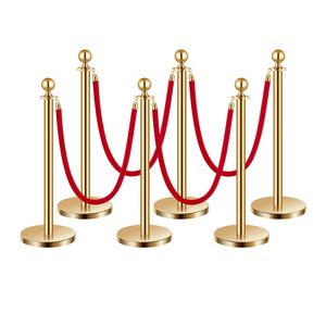Set di 6 Pali in Acciaio Inox con Corde in Velluto e Base Cava, 4 Pali in Velluto Rosso, Barriere per il Controllo della Folla per Fiere - Product Image 6