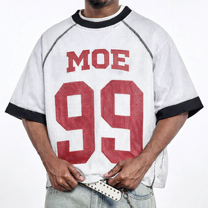 Maillot de football américain unisexe personnalisé en maille blanche, T-shirt streetwear oversize respirant à manches raglan, OEM, vente en gros, sur mesure, USA - Product Image 2