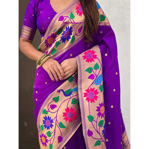 Elite Weaves Purple Paithani Silk Zari Woven Saree with Big Border <b>Indian</b> & <b>Pakistani</b> <b>Clothing</b> 650g - Product Image 1