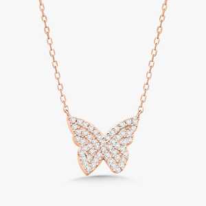 Butterfly Pendant Necklaces 10K 14K 18K Solid Gold Pave Round Cut Lab Grown Diamond Luxury Tiny Elegant Everyday Wear Cute Style - Product Image 5