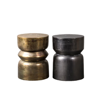 Taburete Lateral de Aluminio Hecho a Mano de Estilo Europeo, Diseño Moderno con Acabado Dorado e Incrustaciones de Hueso, Mueble para Sala de Estar o Dormitorio