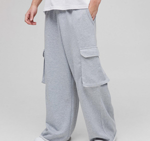Pantalon de survêtement gris en coton pour homme avec plusieurs poches, taille élastique, style décontracté, tissu tricoté mi-lourd, idéal pour l'automne - Product Image 4