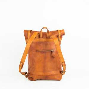 Vegetable Tanned Leather <b>Roll</b> Top <b>Backpack</b> Mens Cowhide Travel Rucksack Laptop Bag Eco Friendly Material LTBP-0110 - Product Image 2