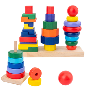 Juguete Educativo Montessori, Torre de Bloques, Anillos de Arcoíris Apilables, Juguete de Madera al por Mayor para Niños - Product Image 3