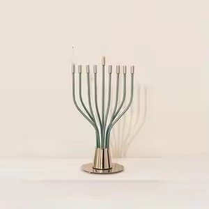 Golden Menorah Candle Holder with Flameless Candles for Jewish Hanukkah Religious <b>Activities</b> Decorative Metal Candelabra - Product Image 5