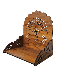 Handcrafted Wooden Wall Mounted Pooja <b>Mandir</b> | Hindu Temple Shelf with Ganesha Design for Home Decor | 30x20x27 cm - Product Image 6