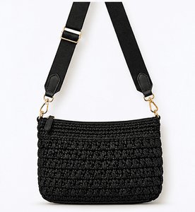 Bohemian Crochet <b>Raffia</b> Half Moon Crossbody <b>Bag</b> Eco Friendly Lightweight Woven Cotton <b>Shoulder</b> Purse for Women - Product Image 4