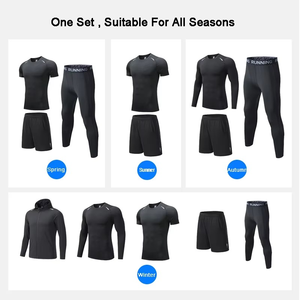 Ensemble de sport pour homme : T-shirt à manches longues en polyester et élasthanne, pantalon de fitness, tenue d'entraînement slim fit, survêtement pas cher - Product Image 4