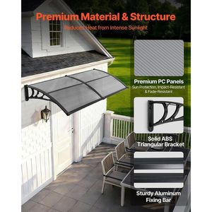 Tettoia per Porta d'Ingresso Esterna 38 X 78 Pollici con Staffa in ABS per Protezione da Pioggia, Neve e Sole, con Funzioni di Drenaggio - Product Image 4