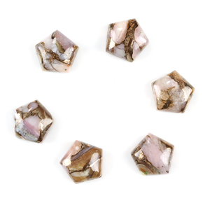 Cabujón de Cuarzo Rosa Natural de Alta Calidad, 10x10mm, con Base Plana en Forma de Estrella, Calibrado, Pulido, con Incrustaciones de Cobre y Concha de Abulón, Suministro al por Mayor - Product Image 1