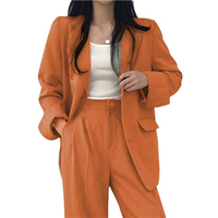 Setelan Blazer Wanita Warna Solid Bahan Sutra/Katun dengan Kerah Mandarin Celana Panjang Gaya Kasual Pakaian Musim Gugur Anti-Kerut