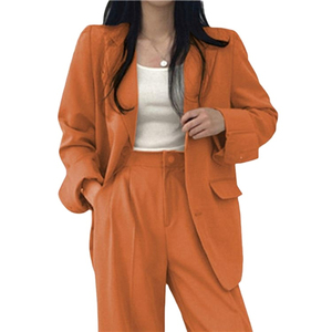 Women's Solid Color Blazer <b>Suit</b> Set With Notched Collar Full Length Pants Office Lady Style Autumn Wear - Product Image 3
