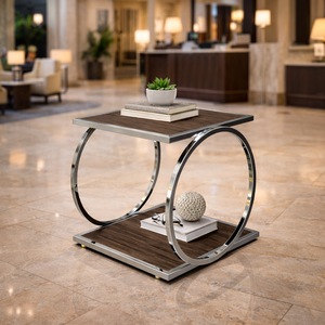 Table basse contemporaine en métal Metal Drake avec cadre en métal à double anneau et plateau en métal, design à deux niveaux pour salon, meuble d'appoint de canapé - Product Image 3