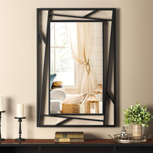 Modern <b>Wall</b> <b>Mirror</b> with Black Metal Frame Glass Decorative <b>Mirror</b> for Bathroom Living Room and Hotel Salon Decor Custom Size - Product Image 4
