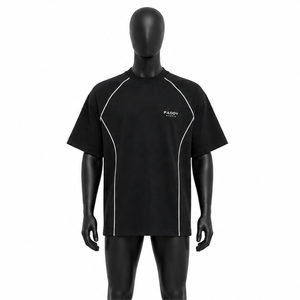 Custom High Quality Mens Oversized Sports T-Shirt Contrast Piping Streetwear Cotton Gym Fitness Activewear Short Sleeve <b>Tee</b> - Product Image 1