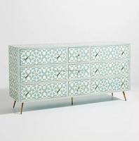 Commode à 9 tiroirs en incrustation d'os de style marocain, buffet en incrustation d'os vert, meubles en incrustation d'os, commode en incrustation d'os