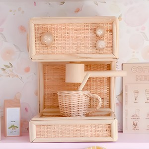 Machine à expresso miniature en rotin, jouet tissé à la main, machine à café miniature avec tasse, jouets pour enfants - Product Image 1