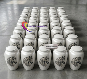 Premium Adult Aluminum Cremation Urn For <b>Ashes</b> Printed Horse Memorial Decorative <b>Keepsake</b> Jars Secure Threaded Lid Funeral Urns - Product Image 6