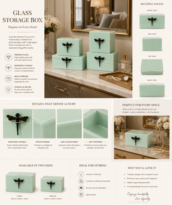 Luxury Mint Color Mirror <b>Glass</b> Decorative Storage Box Dragonfly <b>Knob</b> Premium Jewelry Vanity Organizer Boxes Home Decor Lacquered - Product Image 3