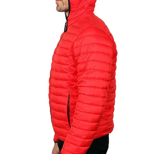 Men's Red Hooded Puffer <b>Jacket</b> Windproof Zipper Closure Casual Winter Wear Polyester Wadding Slim Fit - Product Image 2