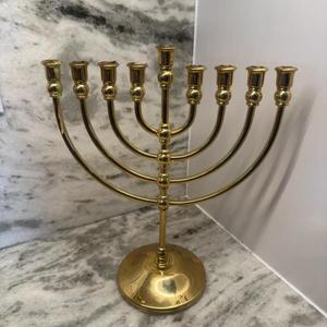 Jewish Star Style 9 Arms Luxury Menorah Handmade 100% <b>Brass</b> <b>Candlestick</b> Candle Stand Table Accessories Candle Holder Gold Finish - Product Image 4