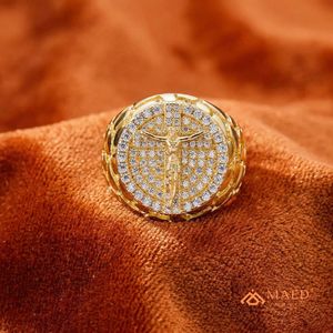 Anillo Cruzado de Moissanita Dorada para Hombre, Joyería de Moda Hip Hop, Anillo Elegante para Hombre - Product Image 2