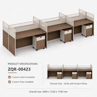 Bureau de travail pour 6 personnes avec cloisons de séparation et armoires mobiles 3680 mm, mobilier de bureau brun chaud