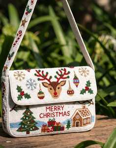Bolso de Mano Bordado con Cuentas Joy, Diseño Navideño Floral Rojo y Blanco, Hecho a Mano, Color y Forma Personalizados, ARTE INDIO EXOTICO - Product Image 6