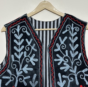 Sleeveless <b>Women's</b> Vest <b>Waistcoat</b> Hand Embroidered Suzani Floral Pattern Breathable 100% Cotton Velvet Vintage Look Regular Boho - Product Image 4