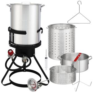 Supporto per Fornello in Ferro Nero e Pentole in Alluminio Argento (32" X 13") - Pentola per Tacchino da 30qt + Pentola per Pesce da 10qt - Friggitrice a Gas - Product Image 2
