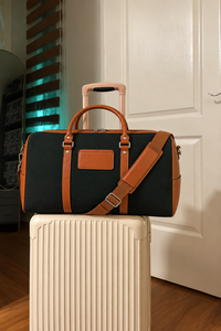Men's High Quality Pu Leather Waterproof Lightweight Weekender Duffel <b>Bag</b> with <b>Tan</b> Leather Handles Shoulder Strap for Luggage - Product Image 2