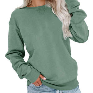 เสื้อสเวตเชิ้ตคอกลมโอเวอร์ไซส์สำหรับผู้หญิง ผ้าฝ้ายถัก 100% สีพื้น แขนยาว ใส่ได้ในฤดูใบไม้ร่วง ระบายอากาศได้ดี ทรงปกติ - Product Image 4