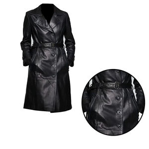 Manteau long en cuir de luxe pour femmes, vêtements d'extérieur de mode haut de gamme, design élégant et classique, vêtements sur mesure - Product Image 5