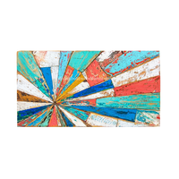 DIVADI Artisanat en bois de bateau recyclé Art déco Nautique Mosaïque en acier inoxydable Finition à base d'eau Rectangulaire Double niveau Mural 5cm