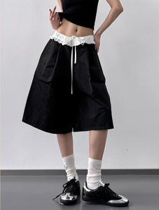 Pantalones Cortos Negros Casuales de Verano 2026, Personalizados, de Mezclilla 100% Algodón, Unisex, de Pierna Ancha, Tejidos, de Cintura Alta, Transpirables, de Secado Rápido, Venta al Por Mayor OEM - Product Image 4