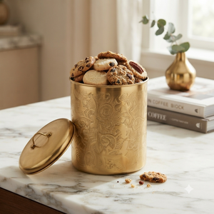 Handcrafted Brass <b>Storage</b> Canister with Lid Metal <b>Kitchen</b> <b>Storage</b> <b>Jar</b> Decorative Countertop Container <b>for</b> Tea Coffee Sugar - Product Image 3