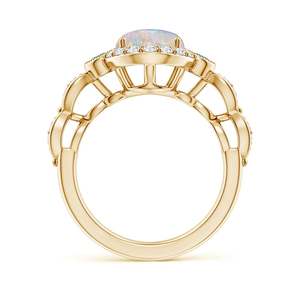 14K Solid <b>Gold</b> Vintage Oval <b>Opal</b> and Diamond Halo <b>Ring</b> with Bezel Emerald Handmade Customized Fine Jewelry Wedding Engagement - Product Image 4