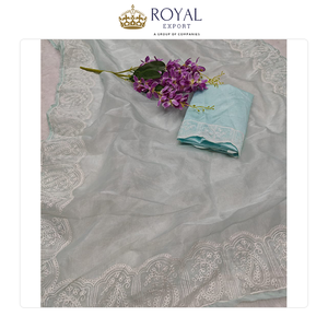 Exclusive Sale on Latest Fashion Beautiful Design Organza Silk Saree with Cotton Thread <b>Work</b> for Women Wedding Wear - Product Image 3
